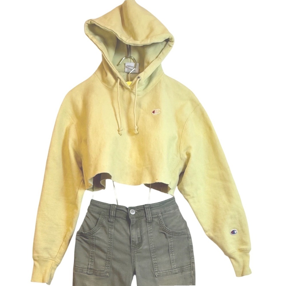 Champion Reverse Weave Cropped Hoodie Yellow Women's XS